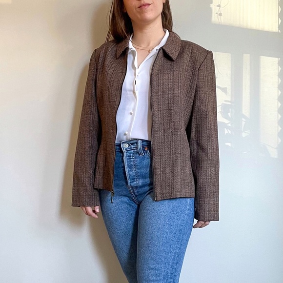 Vintage plaid zip-up collared jacket - Picture 1 of 6